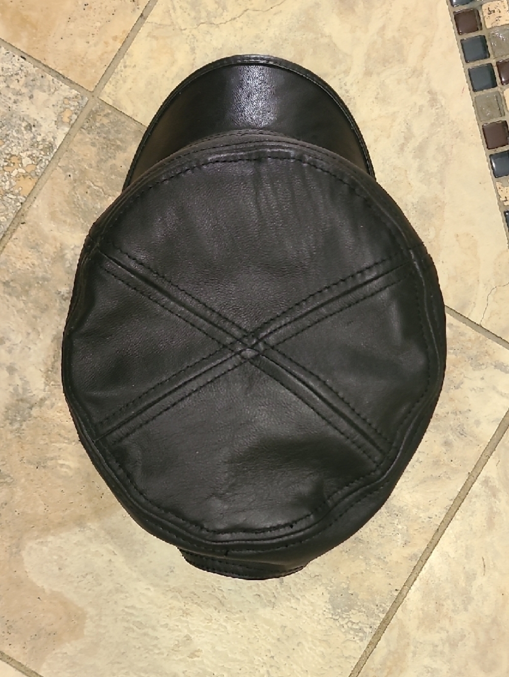 Men's Black Faux Leather Cadet Cap - Picture 4 of 7